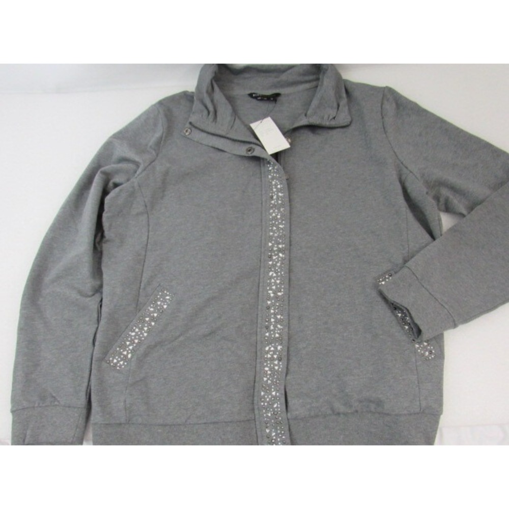 BCBG Maxazria Womens 2X Cotton Heather Gray Bead Studded Jacket Snap Zippers NWT